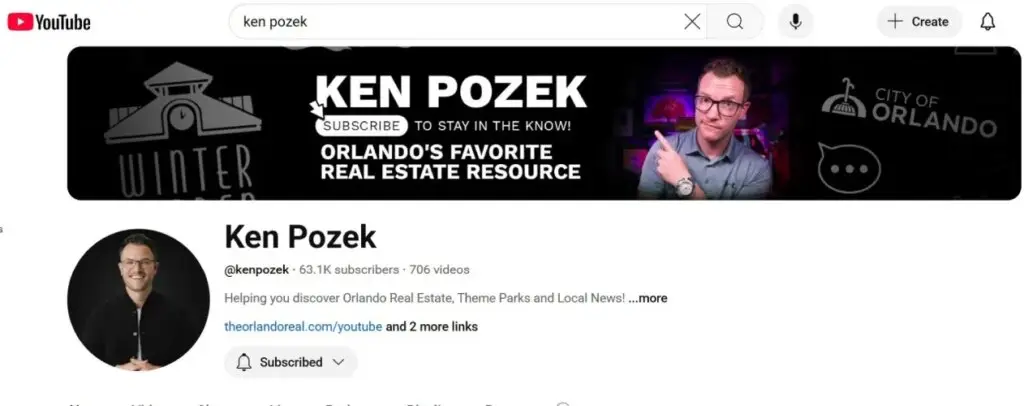 YouTube home page for Ken Pozek.