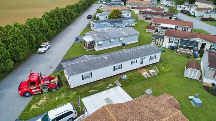 Aerial View of a Manufactured, Mobile, Prefab Home Being Removed