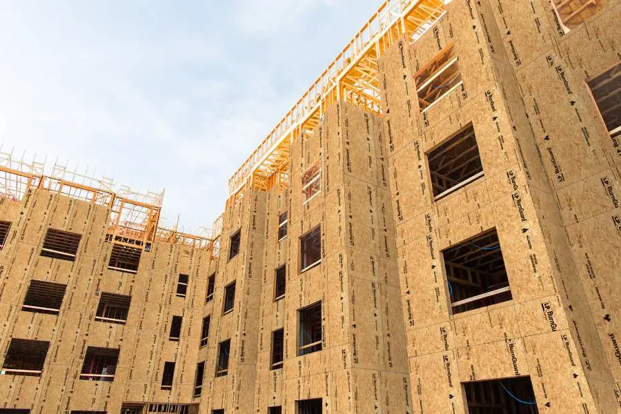 Building with Fire-Retardant-Treated OSB being built.
